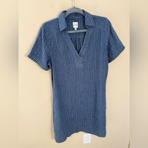 Nic + Zoe Central Park Stripe Linen Blend Shift Dress In Blue stripe size M